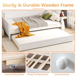 Sweetcrispy Twin Size Day Bed Frame with Trundle, Integrated Headboard & Armrests, Space-Saving Trundle Bed for Living Room, Bedroom, Guest Room, Sturdy Wood Construction for Adults and Kids, White Sweetcrispy