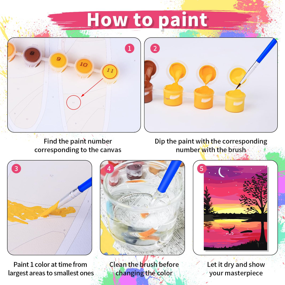 TINY FUN 6PC Paint by Number Kit for Adults DIY Oil Painting Kit 12x16 Inch Unframed Canvas, Nature Landscape Art Beginner Friendly Craft Kits for Home Decor Gift TINY FUN