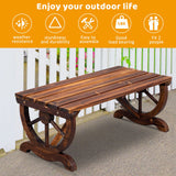 Outvita Rustic Wagon Wheel Wooden Garden Bench for Outdoor Seating, Carbonized Finish – Seats 2 in Brown Outvita