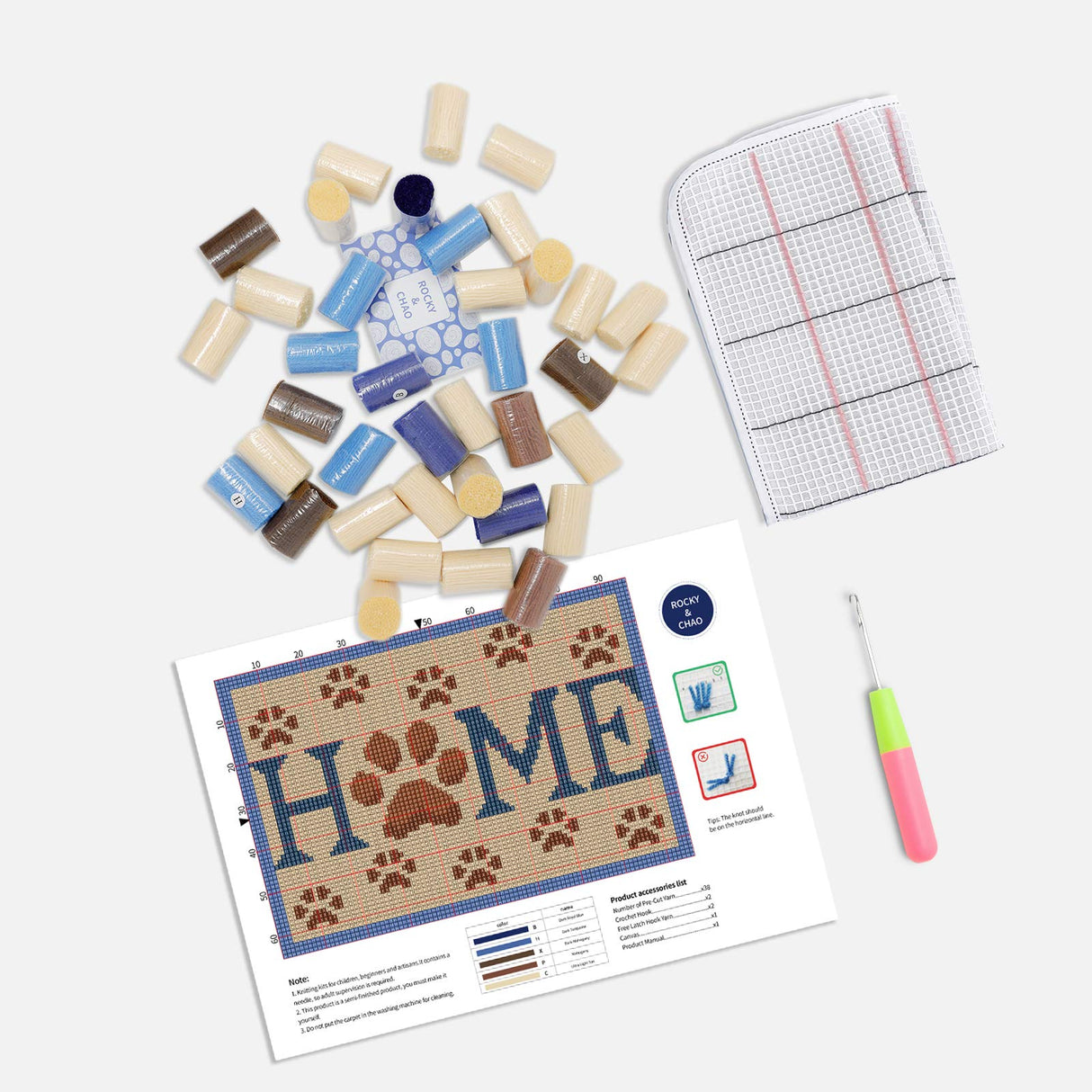 ROCKY&CHAO Latch Hook Kits Home Rug for Home Decoration 60 x 40 cm, DIY Latch Hook Kits, Rug Making Kit for Adults and Kids 23.6"x15.7", Birthday Gifts for Woman(Home) ROCKY&CHAO