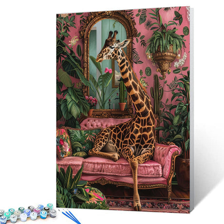 Aihonmin Cute Giraffe Paint by Numbers Botanical Paint by Numbers Kits Children,Cactus Tree Painting Art Craft on Canvas with Brushes Acrylic Pigment Drawings Gift Without Framed 16''W x 20''H Aihonmin