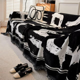 VClife Boho Couch Cover Black and White Sofa Cover Thick Non-Slip Chenille Couch Cover for 3 Cushion Couch Sofa (71" X 134") Pet-Friendly Breathable L Shape Sofa Cover Loveseat Cover with Tassel VClife