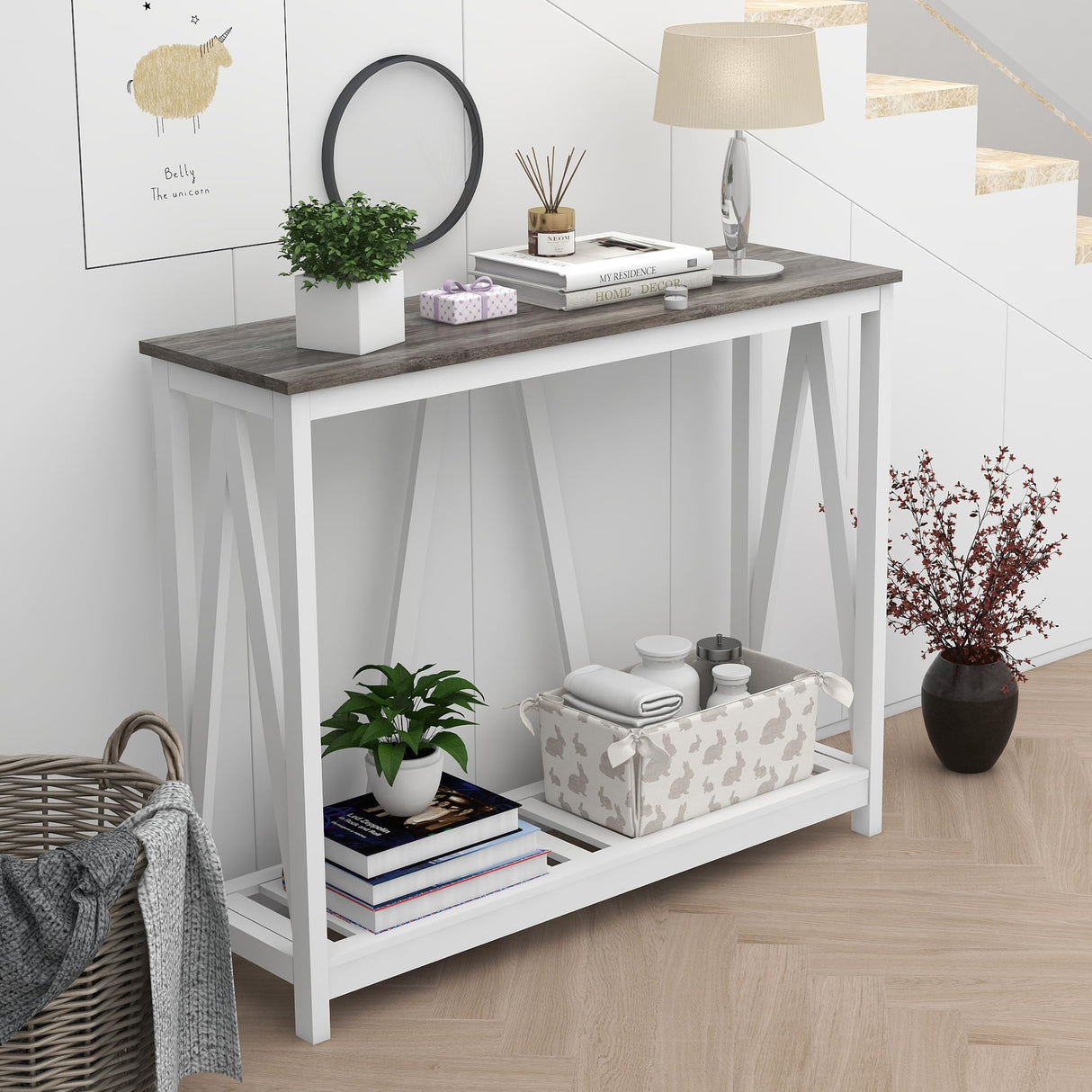 UYIHOME Farmhouse Entryway Console Table, 39.3inch Sofa Table Behind The Couch, Narrow Entryway Table for Hallway, Living Room, Foyer, Oak Grey UYIHOME