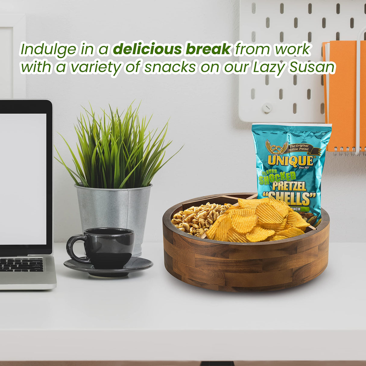 TIDITA 12" Acacia Lazy Susan Organizer with 4 Dividers - Wooden Lazy Susan Turntable for Table, Countertop - Kitchen Storage Food Bin Container for Spices, Cabinet, Fridge, Pantry (Acacia Wood) Tidita