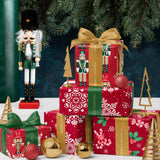 WRAPAHOLIC Christmas Wrapping Paper Roll - Mini Roll - 3 Rolls - 17 Inch x 120 Inch Per Roll - Red Nutcracker, Snowflake, Candy cane and Holly Holiday Collection WRAPAHOLIC