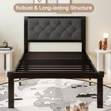 Einhomn Twin Bed Frame, Platform Metal Bed Frame with Button Tufted Linen Upholstered Headboard, Sturdy Steel Slats, 12" Underbed Storage, No Box Spring Needed, Dark Grey Einhomn