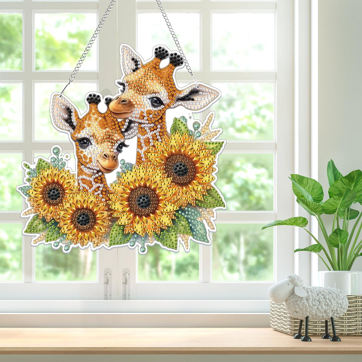 Bowetile Giraffe Hanging Diamond Art Painting Kits for Adults Beginners, 5D Sunflower Special Shape Diamond Art Kits, Crystal Rhinestones Diamond Gem Art Painting for Home Wall Decor, New Home Gifts Bowetile