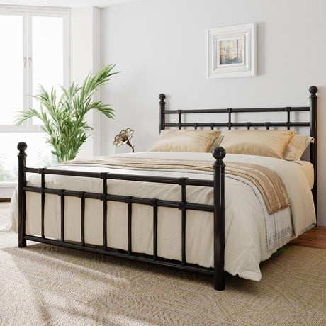 iPormis Metal Bed Frame Queen Size with Vintage Headboard and Footboard, Farmhouse Queen Bed Frame, Under Bed Storage, No Box Spring Needed, Noise-Free, Black iPormis