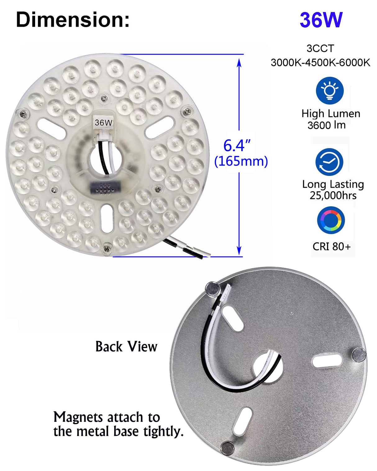 36W 6.4" LED Ceiling Fan Light Kit - Replacement LED Light Board Panel with 3 Color Temperature Memory Function OLYMSTAR