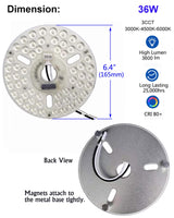 36W 6.4" LED Ceiling Fan Light Kit - Replacement LED Light Board Panel with 3 Color Temperature Memory Function OLYMSTAR