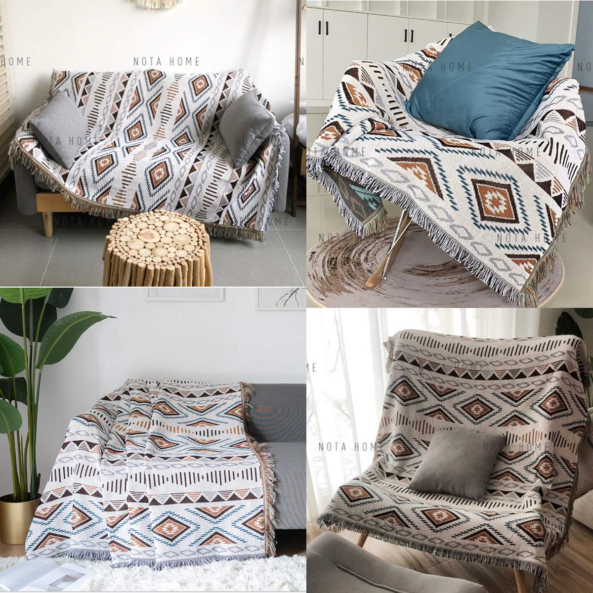 Lqprom Boho Throw Blankets Knit Bed Blankets with Tassel Aztec Western Throws Cover Christmas Decor for All Season Sofa Couch Chair Outdoor Camping Picnic Tent Beach Car Traveling 51"x63" Lqprom