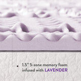 Mellow 1.5 Inch 5-Zone Memory Foam, Soothing Lavender Infusion, Full Mattress Topper Mellow