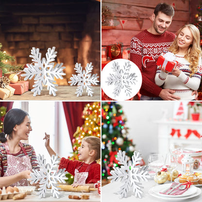 Bucherry 12 Pcs Christmas Wooden Snowflake Decoration Winter Snowflake Signs 3D Snowflake Tabletop Decor Snowflake Centerpiece Xmas Snowflake Signs for Home Xmas Party(White)