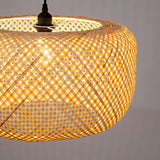 LUJOGUID 17.72in Bamboo Drum Light Rattan Wicker Hand Woven Lighting Fixture Boho Coastal Beach Chandelier Hanging Basket Lights for Kitchen Island Dining Room Restaurant Hallway Foyer LUJOGUID