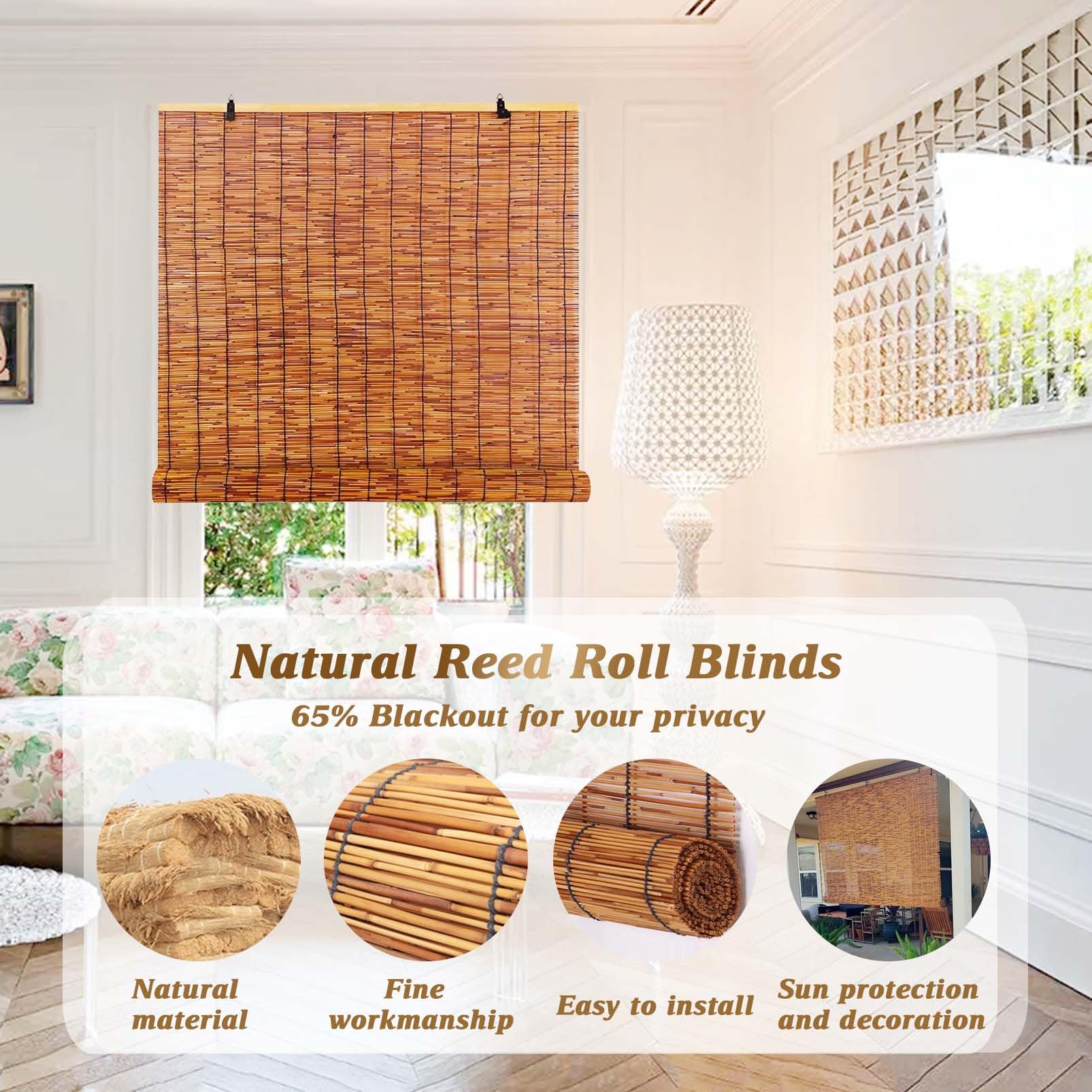 Customisable Roll Up Bamboo Shades for Outdoor Spaces - Retro Reed Blinds for Patios and Porches - WoodArtSupply