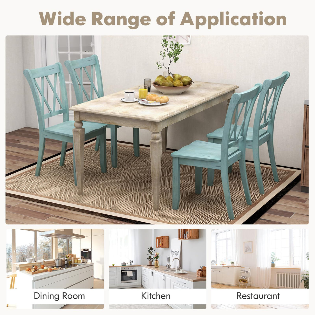 GOFLAME Wooden Dining Chairs Set of 4, Mid Century Farmhouse Kitchen Side Chairs with Ergonomic Seat & High Backrest, Armless Dinette Chairs with Rubber Wood Frame for Dining Room Living Room, Green GOFLAME