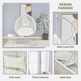 Egg Chair Indoor, Hanging Egg Chair with Stand, Rattan Wicker Swing Chair with Cushions, Swinging Chair for Bedroom Outdoor Patio Balcony Backyard Heavy Duty 350LBS,White Deolme