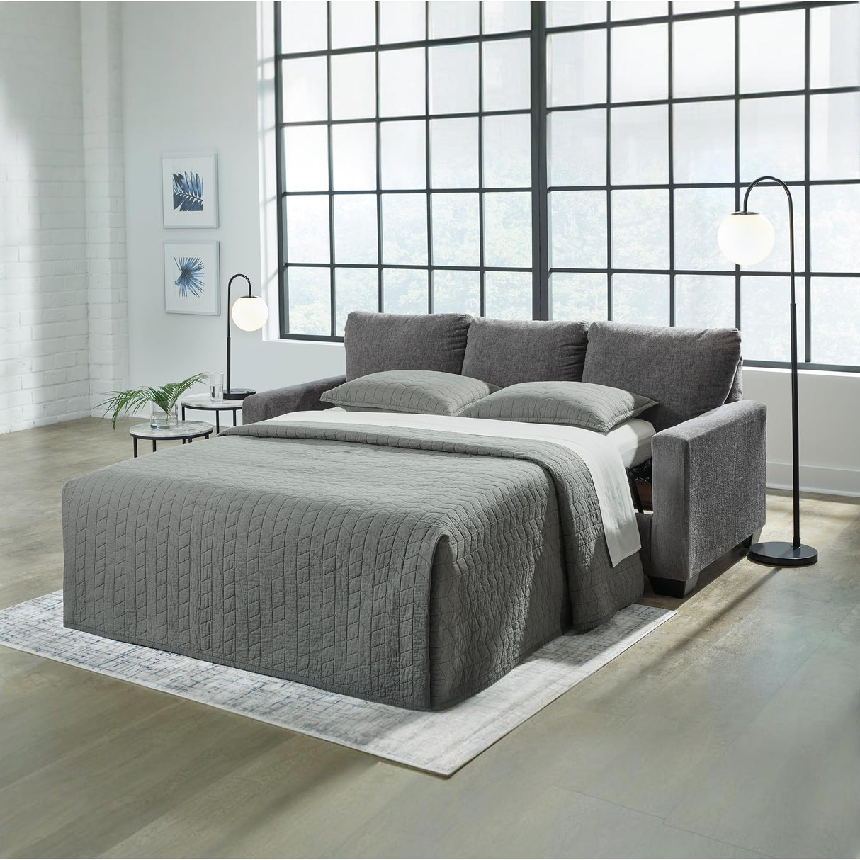 Signature Design by Ashley Rannis Casual 2-in-1 Sofa Sleeper with Folding Gel Memory Foam Mattress, Queen, Gray Signature Design by Ashley