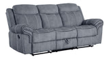 Acme Furniture Zubaida 41" x 87" Modern Velvet Reclining Sofa with USB Dock, 1 Storage Drawer, Tight Back & Seat Cushion, in 2-Tone Gray Finish Acme