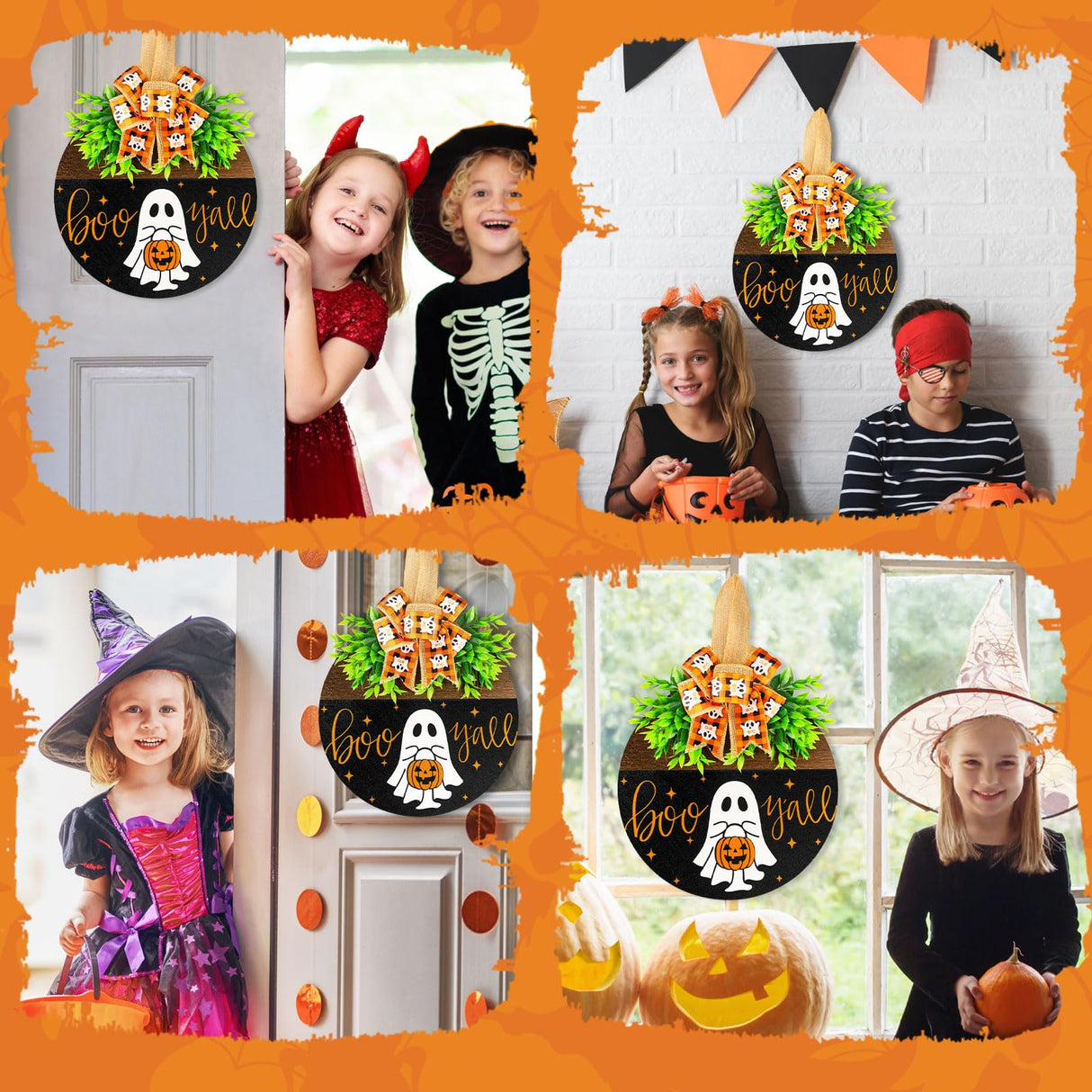 Halloween Wooden Welcome Sign for Front Door Hanging Spooky Ghost Boo Yall Sign with Bow Halloween Wooden Door Hangers Wreath for Farmhouse Home Window Outdoor Wall Party Decoration Supplies Denylo pro