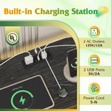 WLIVE Black TV Stand for 55, 60, 65 inch TV, Entertainment Center with LED Lights & Charging Station, TV Media Console Table with 15 Fabric Drawers and Open Shelves for Living Room, Hallway, Wood Top WLIVE