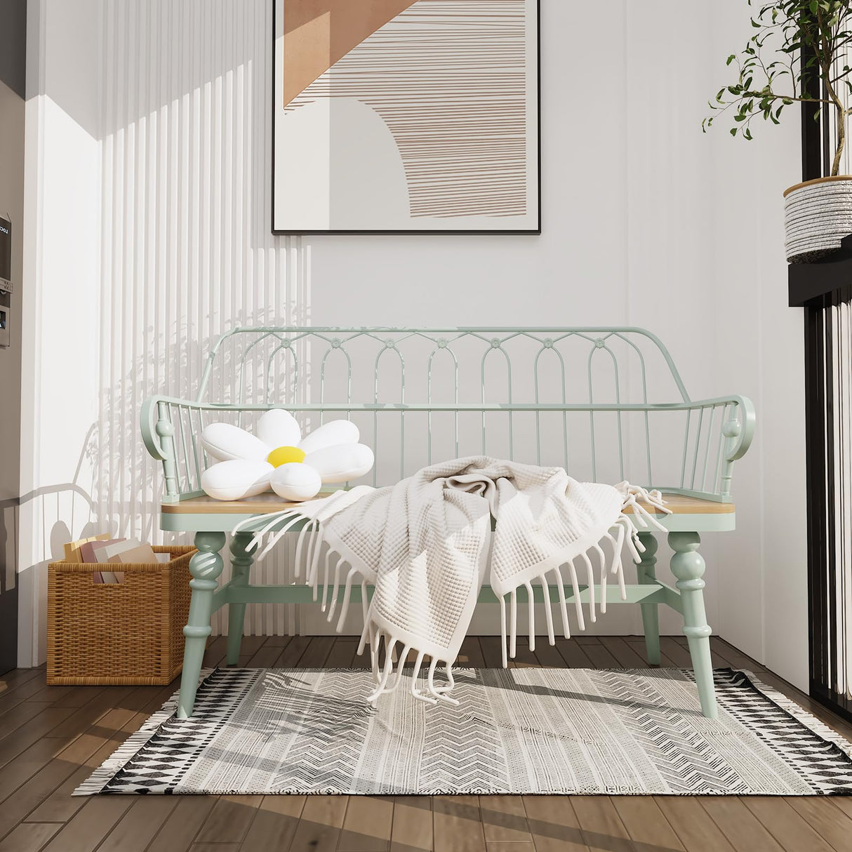 DIBRATY Entryway Bench,Spindle Back Wooden Dinning Bench, Farmhouse Foyer Bench for Entryway, Living Room, Dinning Room, Mudroom DIBRATY