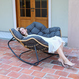 SWITTE Outdoor Rocking Egg Chair, Indoor Papasan, Rattan Wicker Lounge, Modern Royal for Bedroom, Living Room, Porch, Garden, Lawn - Dark Grey SWITTE