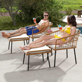 DWVO Patio Furniture Set, 5 Pieces Wicker Outdoor Patio Bistro Set with Ottomans Footrest and Side Table for Porch Balcony Yard Garden Backyard Poolside, Beige DWVO