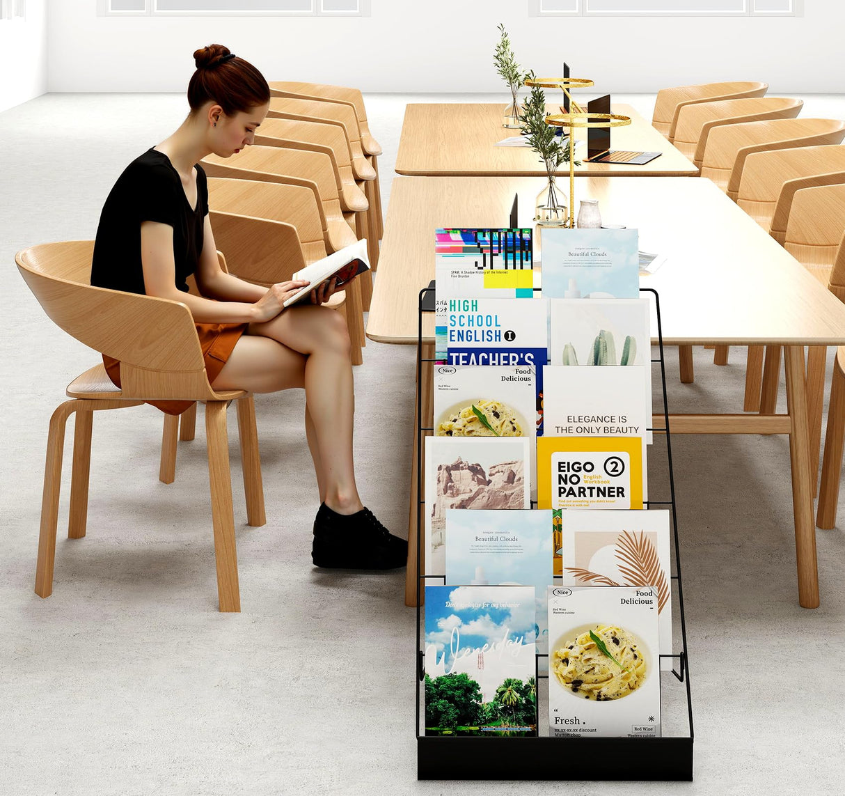 Suuiwau 6 Tier Wire Countertop Rack,18" Wide Metal Book Display Rack Magazine Rack with Sign Channel,Foldable Retail Vendor Booth Display Stand for Greeting Card,Brochure,Art Print,CD,Craft,Comic Suuiwau