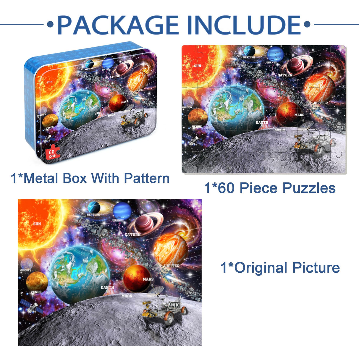 LELEMON Puzzles for Kids Ages 4-6, Space Puzzle 60 Piece Puzzles for Kids in a Metal Box, Educational Kids Puzzles Jigsaw Puzzles Childrens Puzzle Games Puzzle Toys for Girls and Boys LELEMON