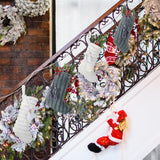 RoundFunny 4 Pcs Christmas Stockings, 18 Inch Striped Plush Faux Fur Xmas Stocking with Pendant, Large Thick Plush Hanging Stockings for Family Holiday Party Fireplace Stairs Decorations RoundFunny