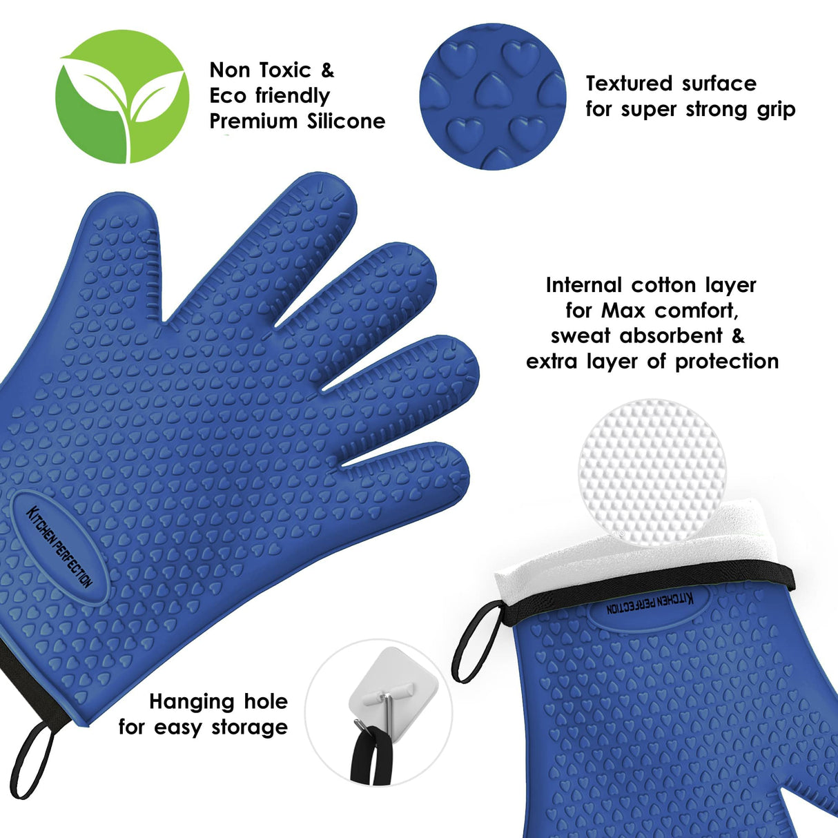 KITCHEN PERFECTION Silicone Smoker Oven Gloves -Extreme Heat Resistant BBQ Gloves -Handle Hot Food Right on Your Smoker Grill Fryer Pit|Waterproof Oven Mitts Grill Gloves |Superior Value Set+3 Bonuses Kitchen perfection