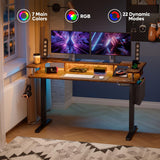 Bestier LED Electric Standing Desk Adjustable Height, 58x26 Inch Large Sit Stand Desk with Monitor Stand, Ergonomic Rising Desk for Home Office Workstation, Headphone Hook Storage Bag Brown Bestier