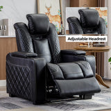CANMOV Electric Power Recliner Chair with Ambient Lighting, Faux Leather Dual Motor Power Home Theater Seating with Adjustable Headrest, Hidden Arm Storage,Cup Holders,USB Ports (Single, Black) CANMOV