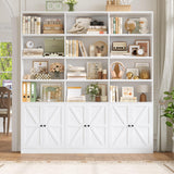 FACBOTALL 75" Triple Wide Bookshelf, White Bookshelf and Bookcase with 6 Farmhouse Doors, 71" Wide 6 Tier Book Shelf with 18 Storage Shelves, Large Wooden Bookshelves, Tall Bookcase for Office, White FACBOTALL