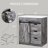 Aitjunz 30" Farmhouse Bathroom Vanity with Sink, Freestanding Bathroom Storage Vanity Cabinet w/Sliding Barn Door & 3 Drawers, Adjustable Shelves, Light Grey Aitjunz