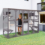 GUTINNEEN Extra-Large Catio, 104" Wall-Mounted Outdoor Cat Enclosure - Cat House Window Box Walk-in Cat Kennel Shelter with Weatherproof Roof, 2 Scratching Posts, 2 Hammocks & Bridge for 6-8 Cats GUTINNEEN