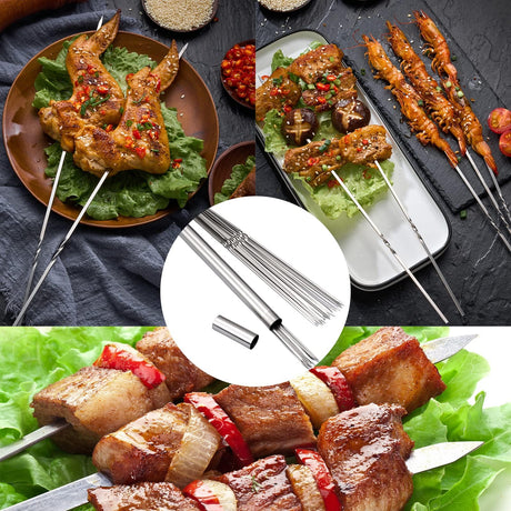 WILLBBQ 304 Stainless Steel 13.2" Long Flat Barbecue Skewers,20PCS/40PCS BBQ Kebab Skewers with Portable Metal Storage Tube,Reusable for Grilling Barbecue Kitchen Party and Outdoor Cooking (40PCS) WILLBBQ