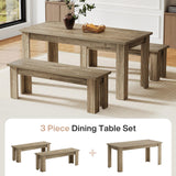 Tribesigns Dining Table Set for 6, 55.1-Inch Rectangle Kitchen Table with 2 Benches, 3-Piece Wooden Dining Room Table Set for Kitchen Tribesigns