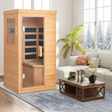 BNEHS Infrared Sauna 1 Person, Full Spectrum Infrared Sauna for Home, Indoor Dry Sauna with 4 Heater Panels, Bluetooth and Tempered Glass,110V BNEHS