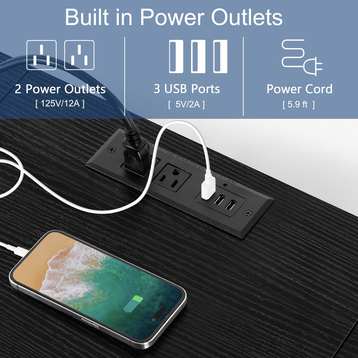 BTY Floating TV Shelf with Power Outlet, Black TV Console with USB Ports, Industrial Under TV Cabinet for 50 Inch TV, Modern Entertainment Center for Bedroom, Living Room BTY