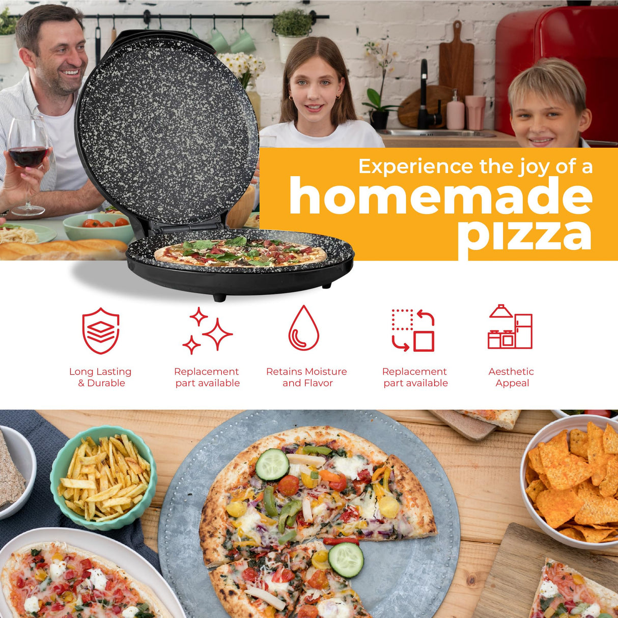 MisterChef Countertop Pizza Maker, 1450W Mini Pizza Oven, Pizza Maker Oven With 12″ Non-Stick Ceramic Plate, Indoor Electric Pizza Oven for Crepes, Pancakes - Black MisterChef