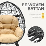 DWVO Egg Chair Patio Rattan Chair with Stand Anti-Slip All-Weather Poratble Adjustable Chair Feet Wicker Egg Lounger Chair for Indoor Outdoor 330LBS (Beige) DWVO