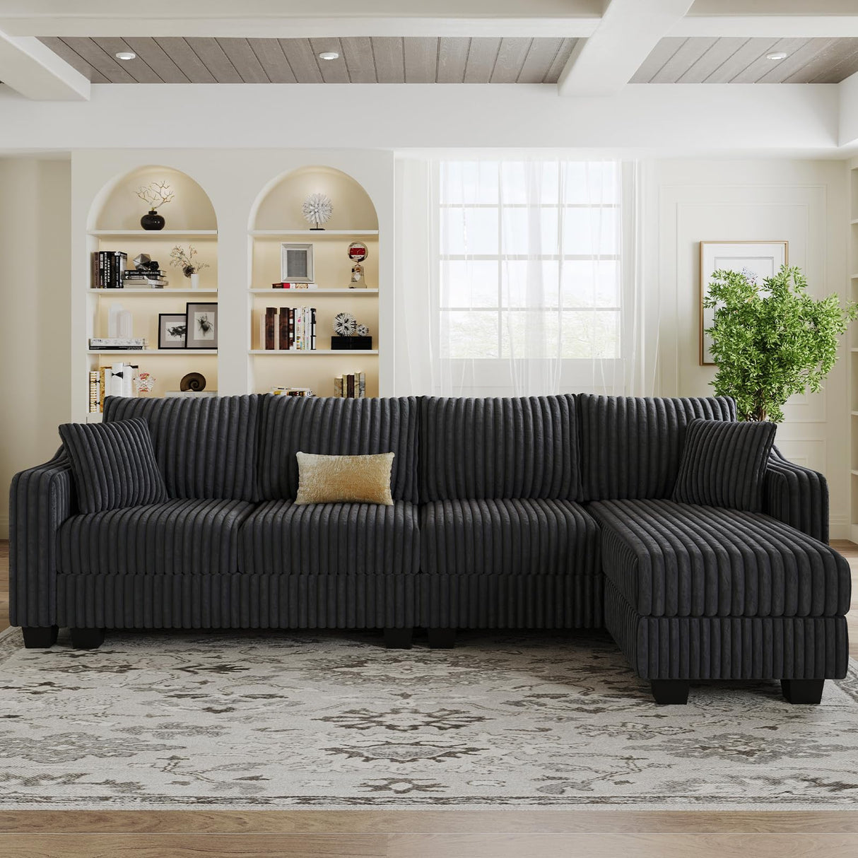 Belffin Sectional Couch with L-Shape Chaise L Shaped Couch with Ottoman Sectional Couches for Living Room Corduroy (Dark Grey, L Shaped) Belffin