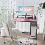Pamray 39 Inch Computer Desk with Monitor Stand Small Home Office Desks with Non-Woven Storage Drawer for Bedroom Study Table Writing and Work Desk Pink Pamray