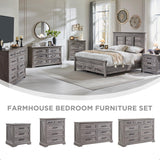 ACCOHOHO Farmhouse Nightstand with Charging Station, 22 Inch Wide End Table with 3 Large Drawers & Bar Handles, Rustic Wood Small Dresser Chest of Drawers for Bedroom, Living Room, Closet, Grey ACCOHOHO