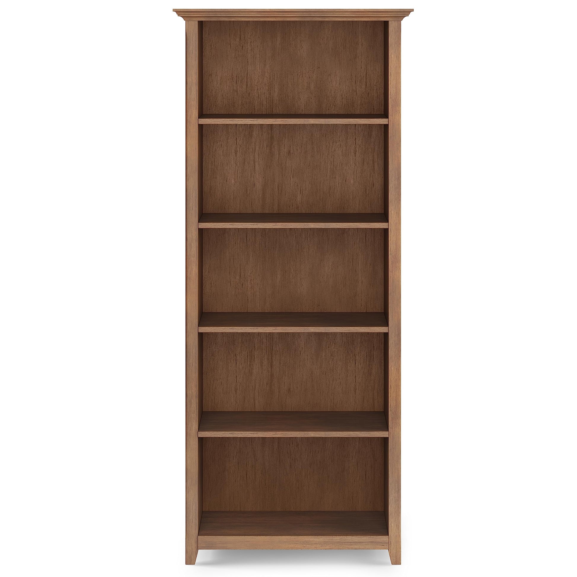 SIMPLIHOME Amherst SOLID WOOD 30 Inch Wide Transitional 5 Shelf Bookcase in Rustic Natural Aged Brown, for The Living Room, Study Room and Office - WoodArtSupply