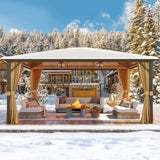 YOLENY 12'x16' Hardtop Gazebo, Outdoor Polycarbonate Roof Canopy, Aluminum Frame Permanent Pavilion with Curtains and Netting, Sunshade for Garden, Patio, Lawns, Khaki YOLENY