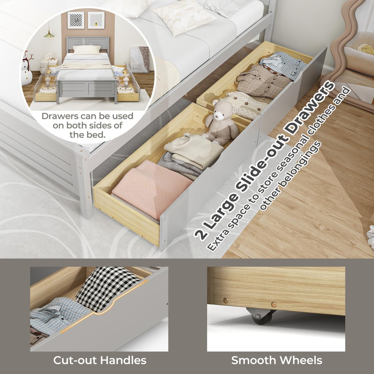 Giantex Grey Twin Platform Bed with 2 Storage Drawers and Solid Wood Headboard - WoodArtSupply