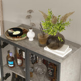 ECACAD 5 Tier Glass Display Cabinet with Light, Storage Curio Cabinet with Pop-up Glass Doors, Collectors Figure Organizers Wine Rack Bookcase for Living Room/Home Office/Dining Room, Rustic Grey ECACAD